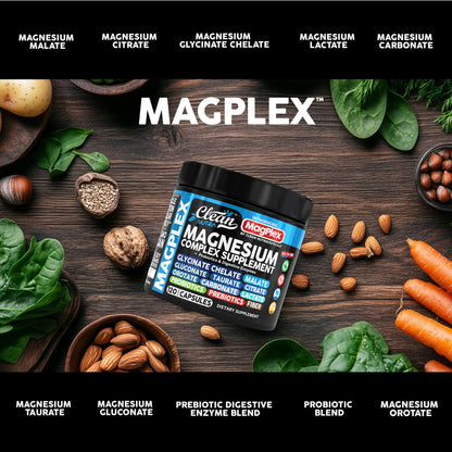 8in1 Magnesium Supplement Complex | Clean Nutra Magplex Glycinate, Citrate, Malate & Probiotics