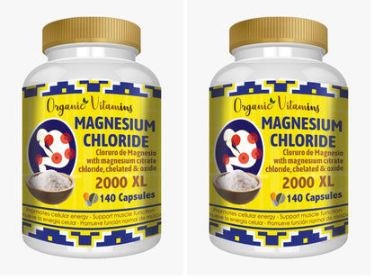 Magnesium Chloride 140 Capsules - High Absorption Mg (Citrate, Chelated & Oxide) - Non-GMO Pack of 2