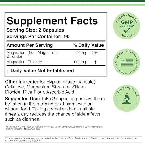 Double Wood Magnesium Chloride – 180 Capsules, 1000 mg per Serving, Supports Digestive & Bone Health – Non-GMO & Gluten Free (Pack of 2) BritishVita | Premium UK Vitamins & Wellness Supplements