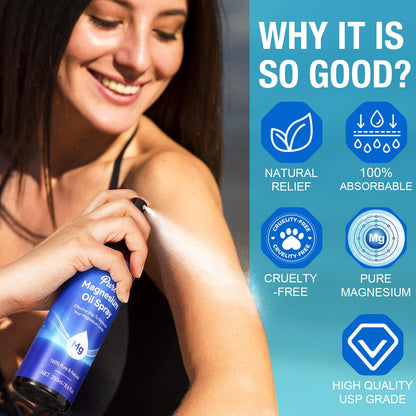 Magnesium Oil Spray 8.6 Fl Oz – Pure Topical Magnesium for Skin, Feet & Body