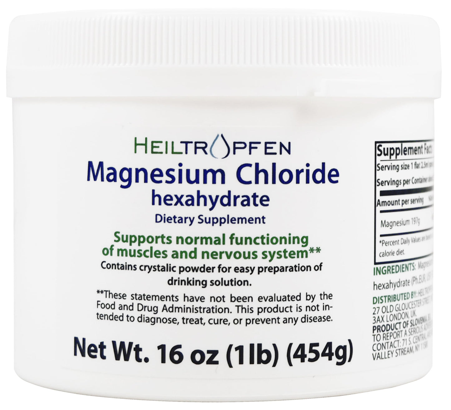 1 Pound Magnesium Chloride Hexahydrate – Pharmaceutical Grade, EUR/BP/USP | Third-Party Tested | Heiltropfen Crystal Powder