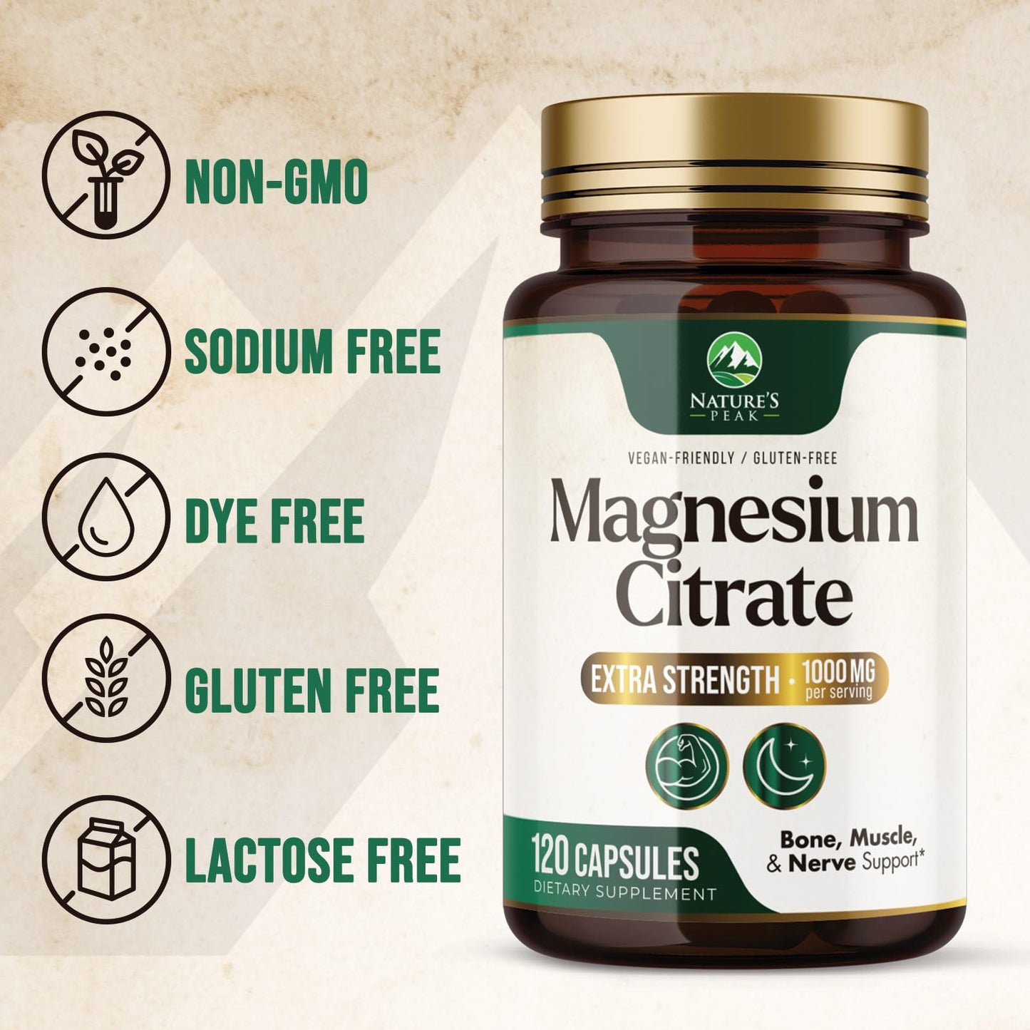Magnesium Citrate 1000mg – High-Absorption Magnesium Supplement | Supports Muscle, Bone, Nerve & Heart Health – 120 Capsules