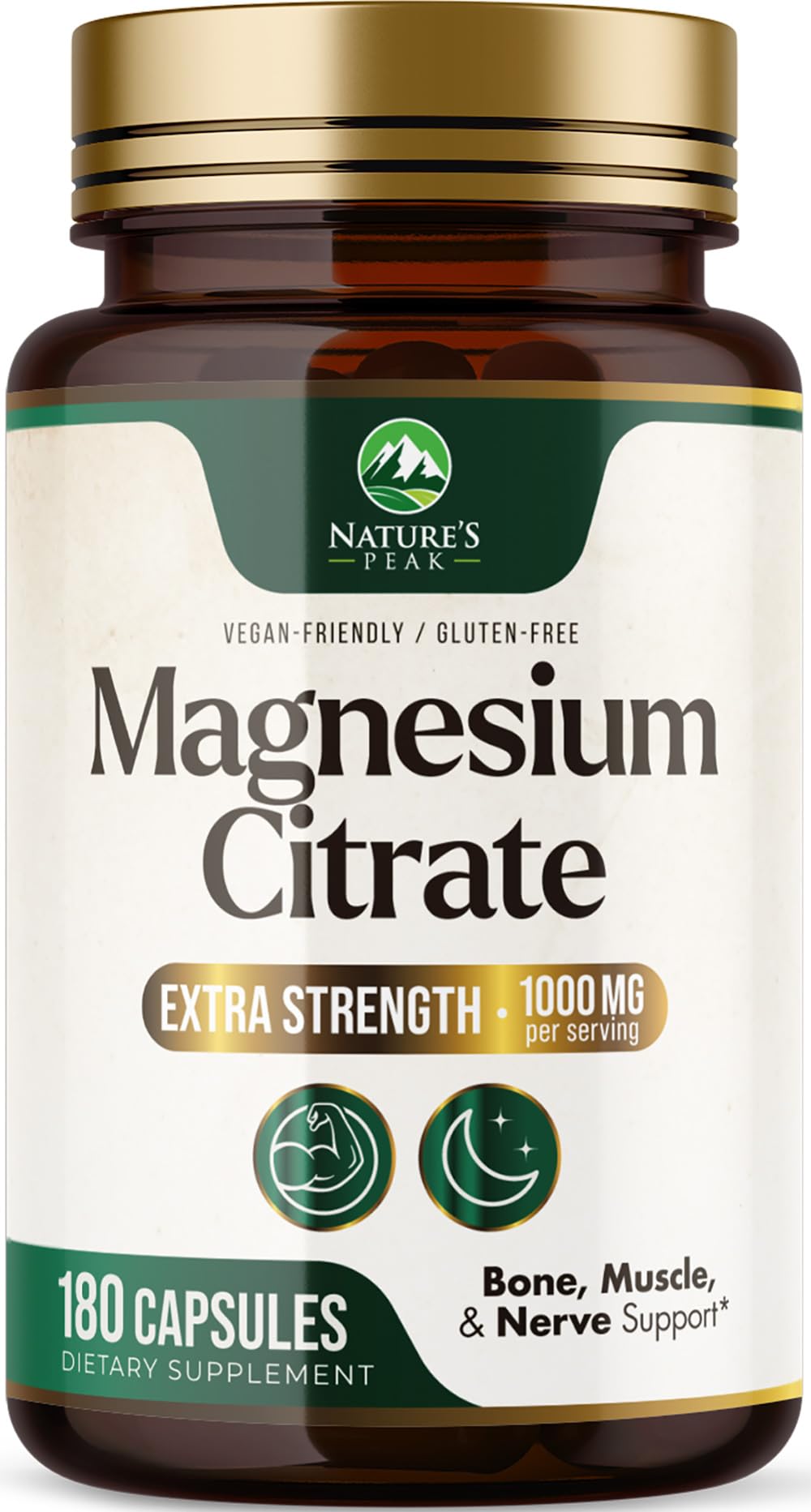 Magnesium Citrate 1000mg – High Absorption Magnesium Supplement (180 Capsules) – Non-GMO