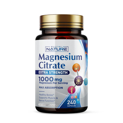 Magnesium Citrate 1000mg – Max Absorption, Vegan & Gluten-Free – 240 Capsules | Built By Nature