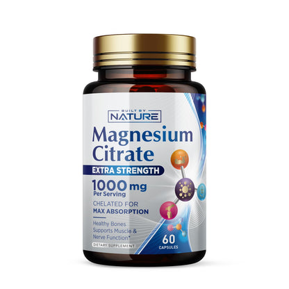 Magnesium Citrate 1000mg - Max Absorption & High Potency Magnesium Complex Supplement for Heart, Muscle, Nerve, Bone Health & Stress Relief - Non-GMO, Gluten-Free - 60 Vegan Capsules