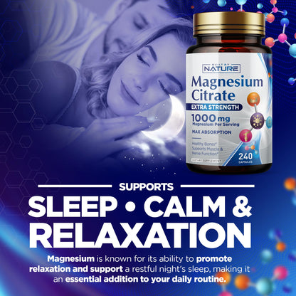 Magnesium Citrate 1000mg – Max Absorption, Vegan & Gluten-Free – 240 Capsules | Built By Nature