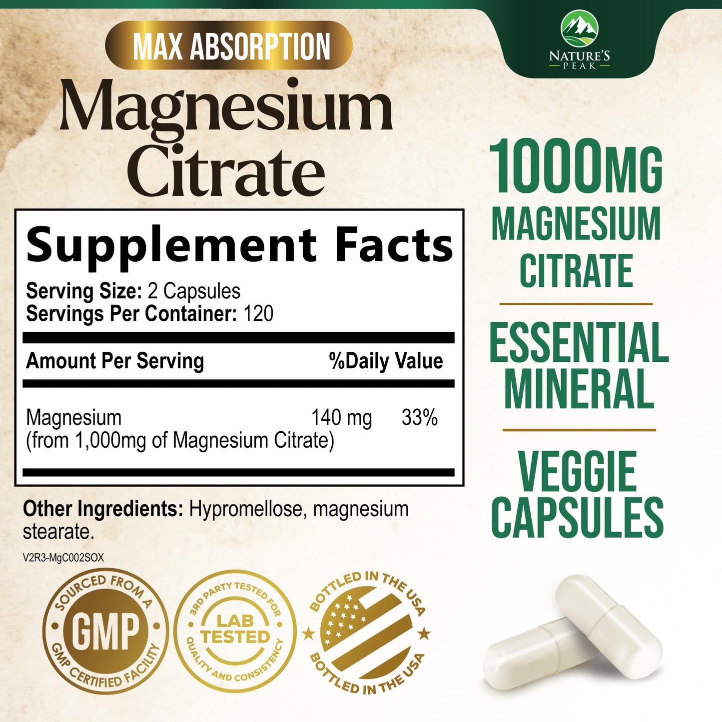 Magnesium Citrate 1000mg - High Absorption Magnesium, 240 Capsules
