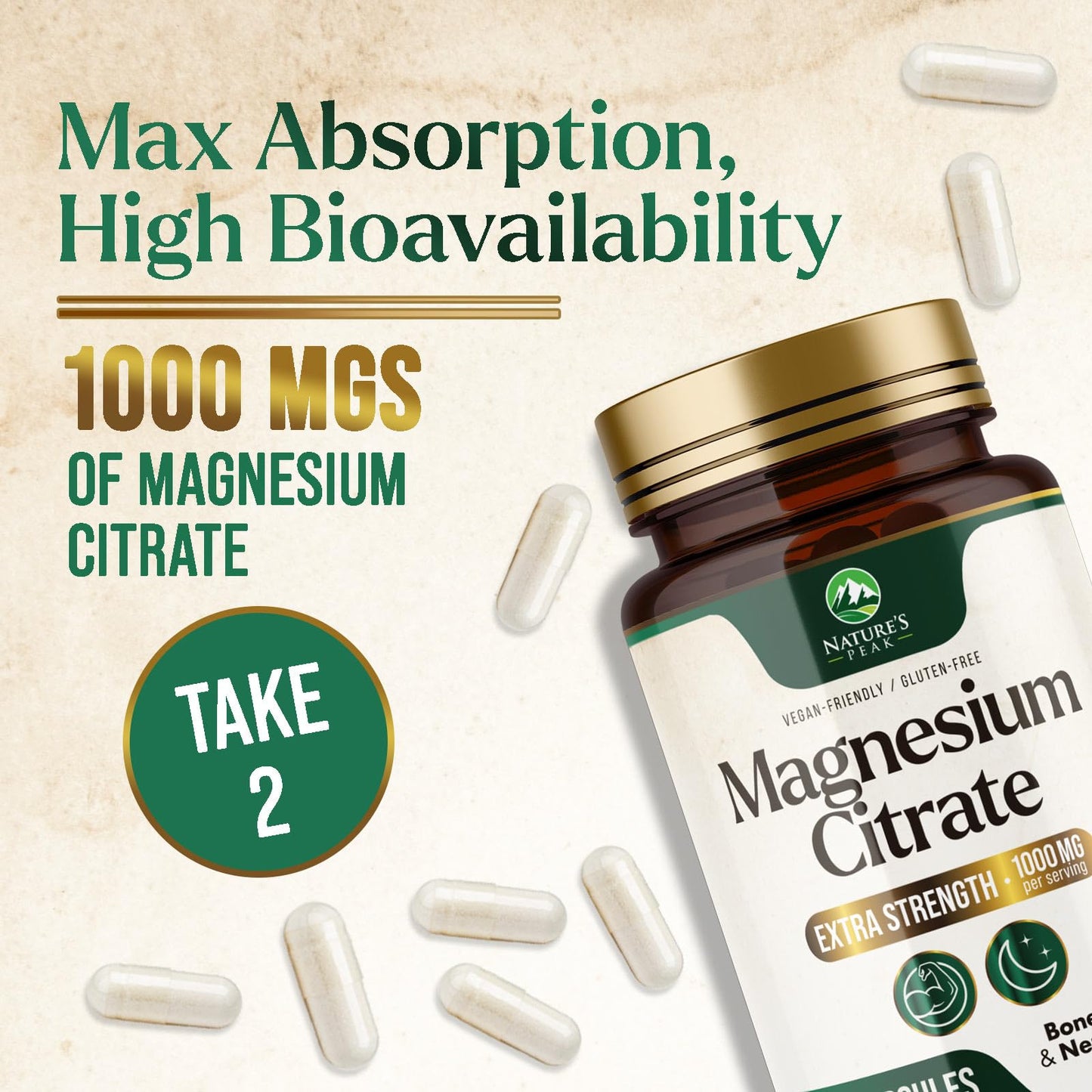 Magnesium Citrate 1000mg – High-Absorption Magnesium Supplement | Supports Muscle, Bone, Nerve & Heart Health – 120 Capsules