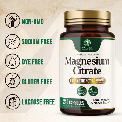 Magnesium Citrate 1000mg - High Absorption Magnesium, 240 Capsules
