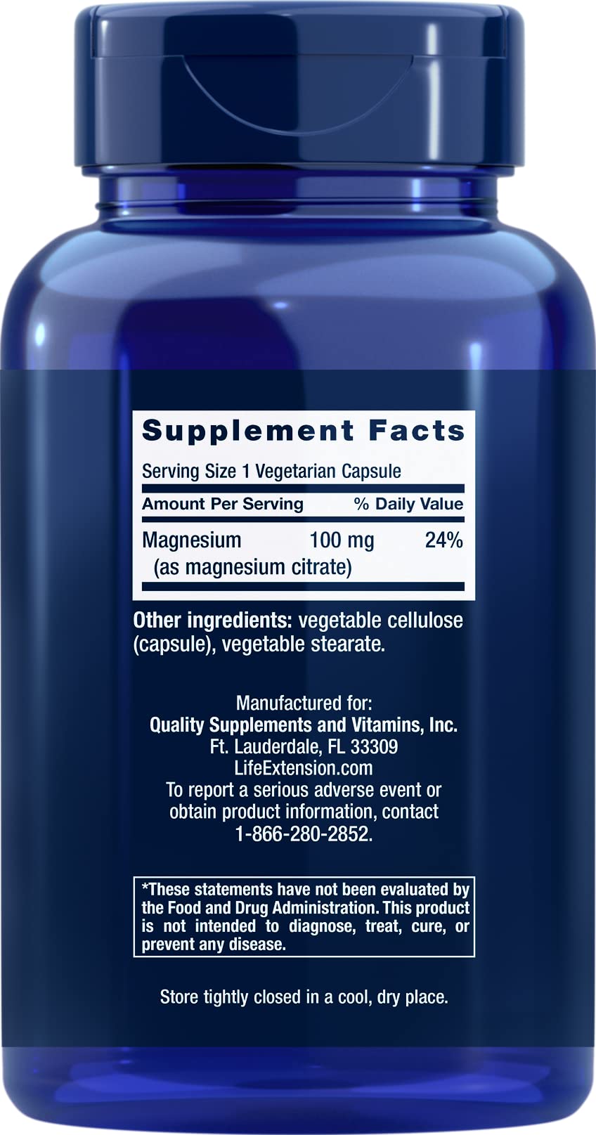 Life Extension Magnesium Citrate 100 mg - 180 Veg Caps | Vegan, Non-GMO