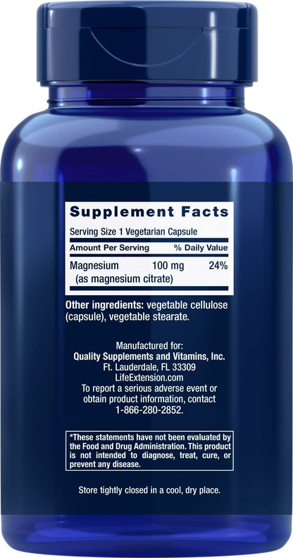 Life Extension Magnesium Citrate 100 mg - 180 Veg Caps | Vegan, Non-GMO