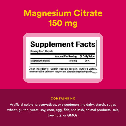 Natural Factors Magnesium Citrate 150 mg – 180 Capsules | Muscle & Heart Health