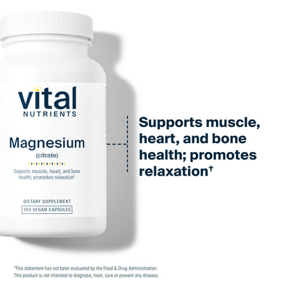 Vital Nutrients Magnesium Citrate 150mg | Sleep, Relaxation & Muscle Support | Vegan, Gluten-Free | 200 Capsules (Pack of 2)