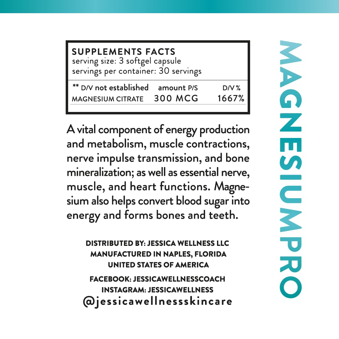 Magnesium Citrate Capsules 300mg – Digestive Support & Relaxation | Vegan 90ct | Jessica Wellness
