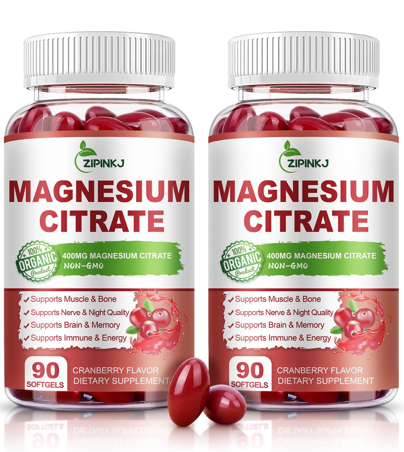 Magnesium Citrate 400mg with Vitamin D3, B6 & Cranberry – 180-Count, 90 Days Supply