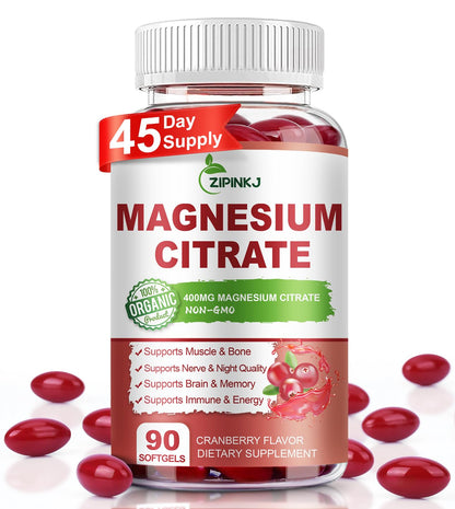 Magnesium Citrate 400mg with Vitamin D3, B6 & Cranberry – High Absorption (90-Count, 45 Day Supply)
