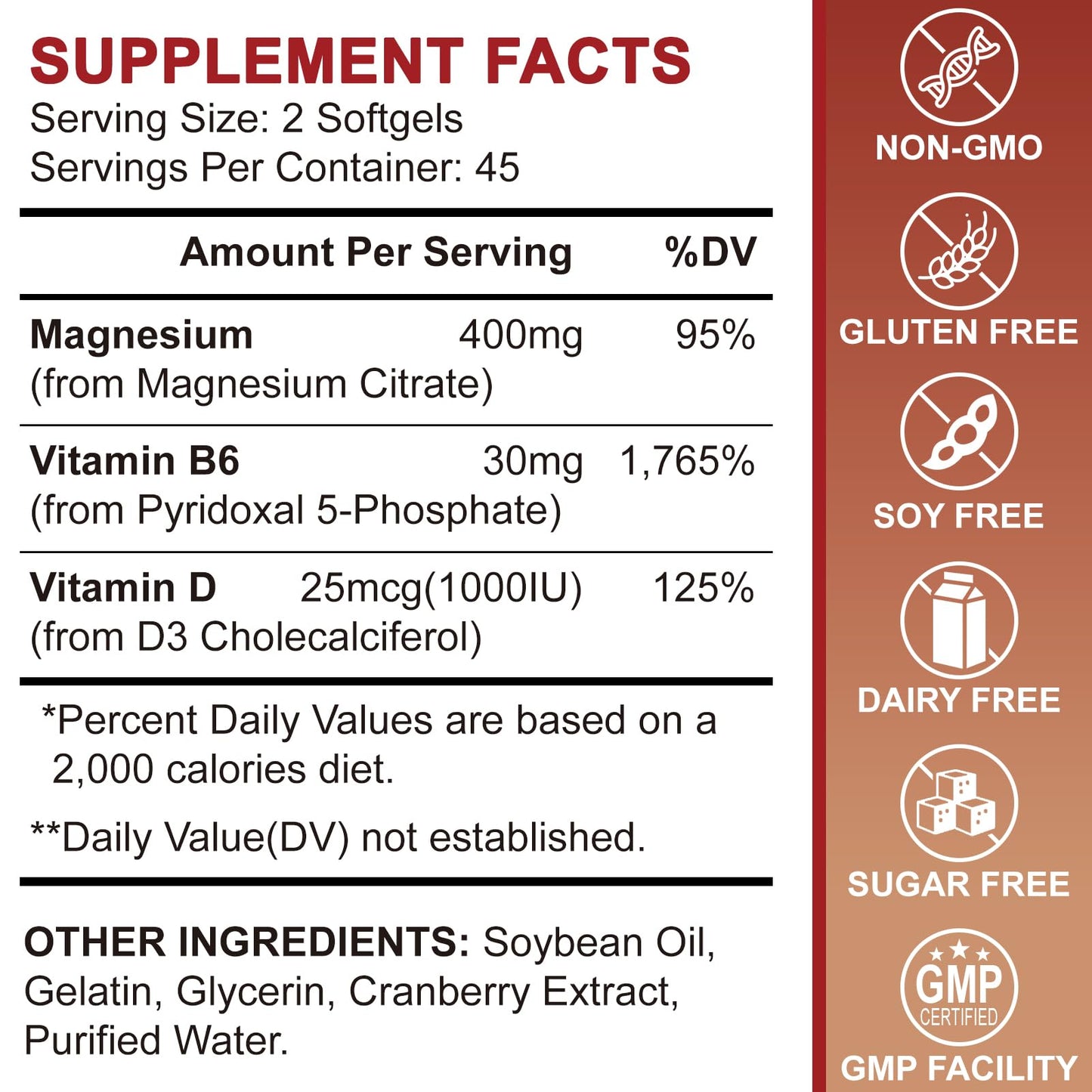 Magnesium Citrate 400mg with Vitamin D3, B6 & Cranberry – 180-Count, 90 Days Supply