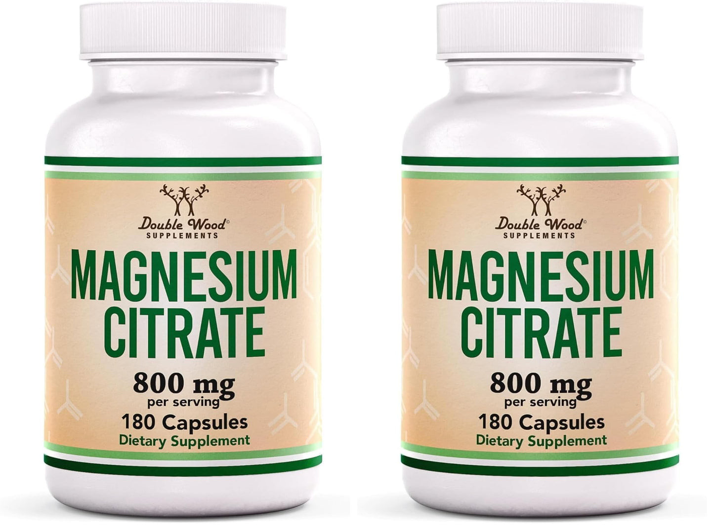 Magnesium Citrate 800mg – 180 Capsules | Digestion & Constipation Support | Vegan, Non-GMO | Double Wood Supplements (Pack of 2)