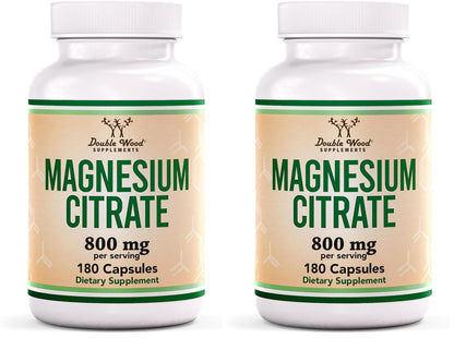 Magnesium Citrate 800mg – 180 Capsules | Digestion & Constipation Support | Vegan, Non-GMO | Double Wood Supplements (Pack of 2)