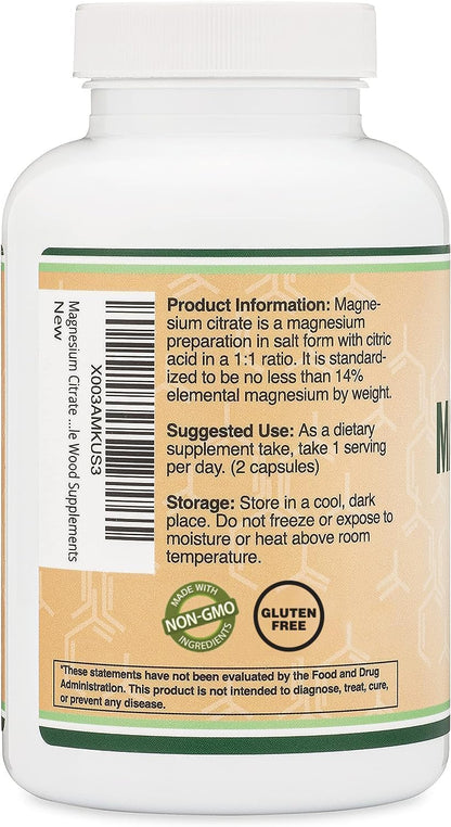 Magnesium Citrate 800mg – 180 Capsules | Digestion & Constipation Support | Vegan, Non-GMO | Double Wood Supplements (Pack of 2)