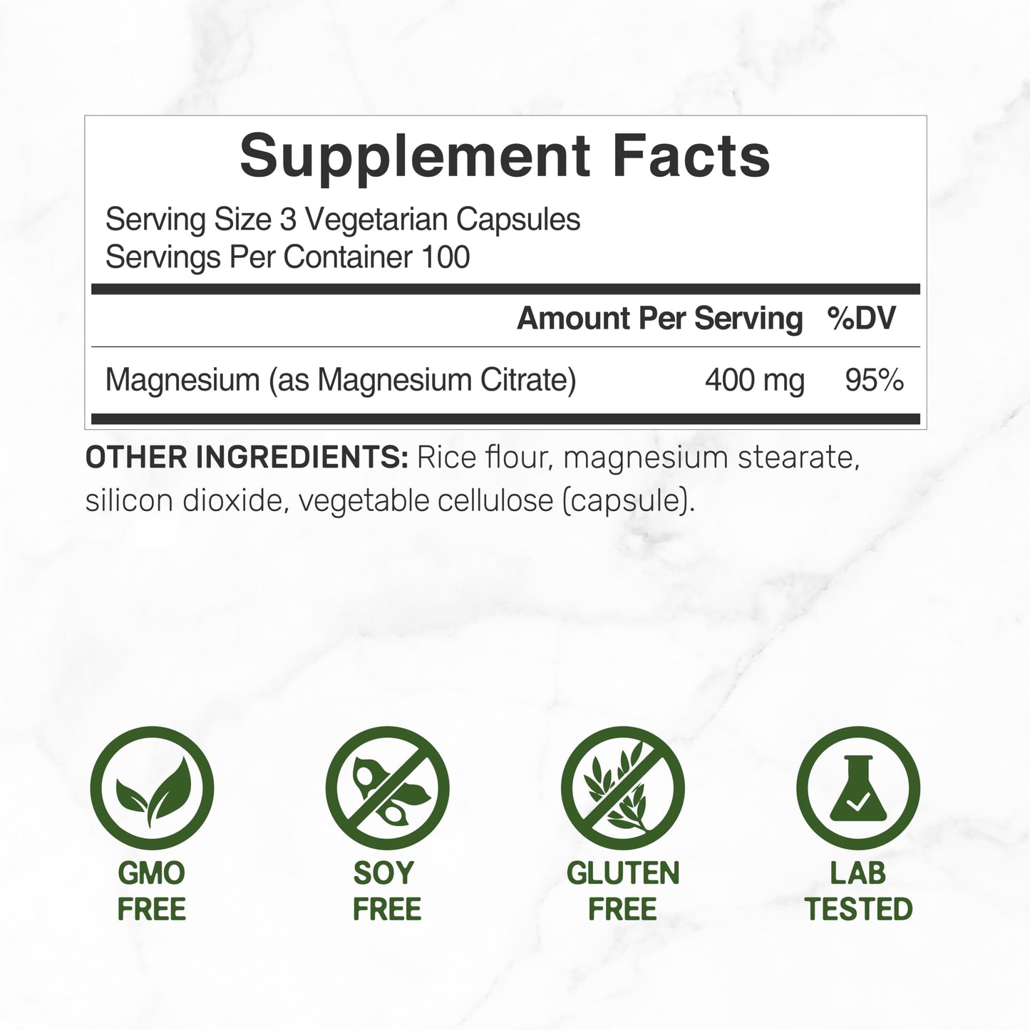 Magnesium Citrate 400mg – 300 Veggie Capsules | Chelated & High Absorption