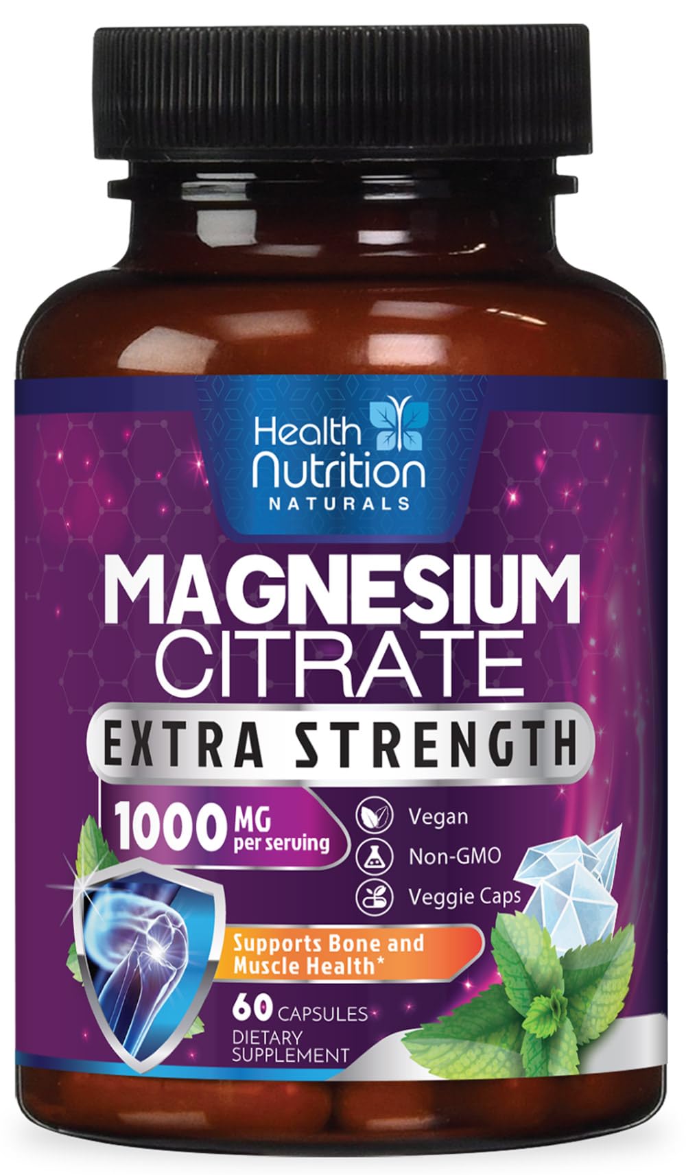 Magnesium Citrate Capsules 1000mg – High Absorption for Muscle, Nerve, Bone & Heart (60 Capsules)