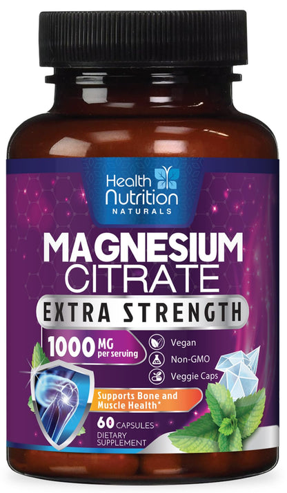 Magnesium Citrate Capsules 1000mg – High Absorption for Muscle, Nerve, Bone & Heart (60 Capsules)