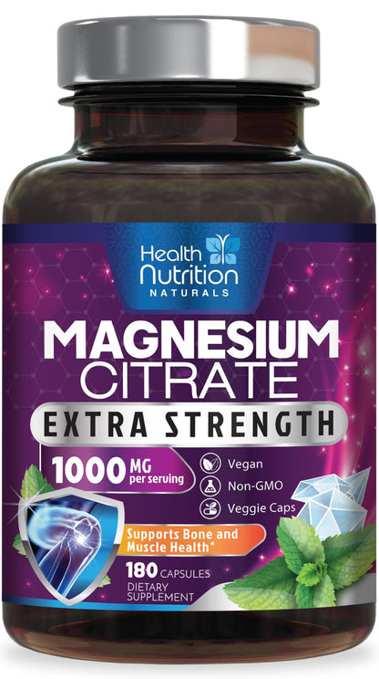 Magnesium Citrate Capsules 1000mg - High Absorption | 180 Caps