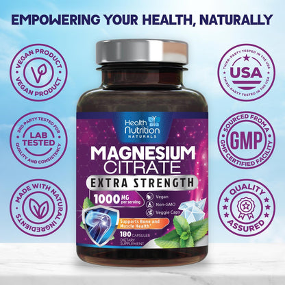 Magnesium Citrate Capsules 1000mg - High Absorption | 180 Caps