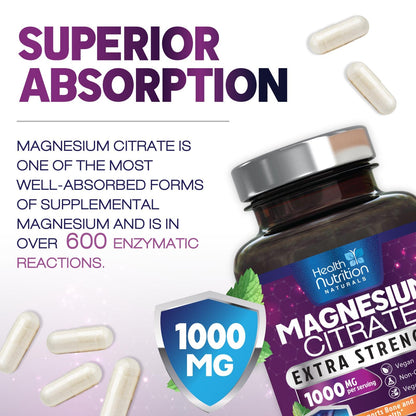Magnesium Citrate Capsules 1000mg - High Absorption | 180 Caps