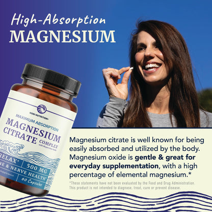 Magnesium Citrate Complex 500 MG | Digestive & Calm Support, 60 Caplets
