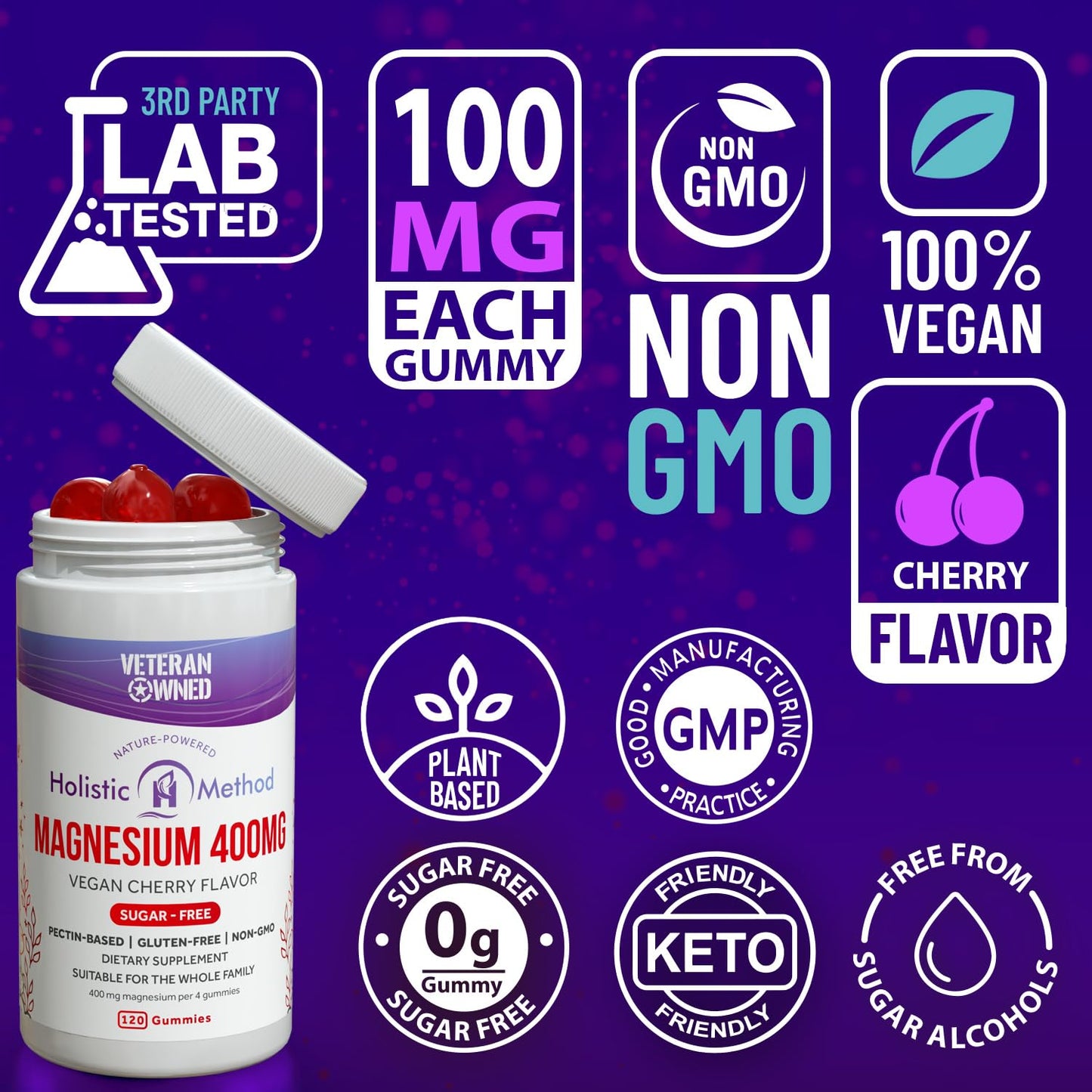 Magnesium Citrate Gummies - Sugar-Free, Vegan, Cherry | 120 Chews