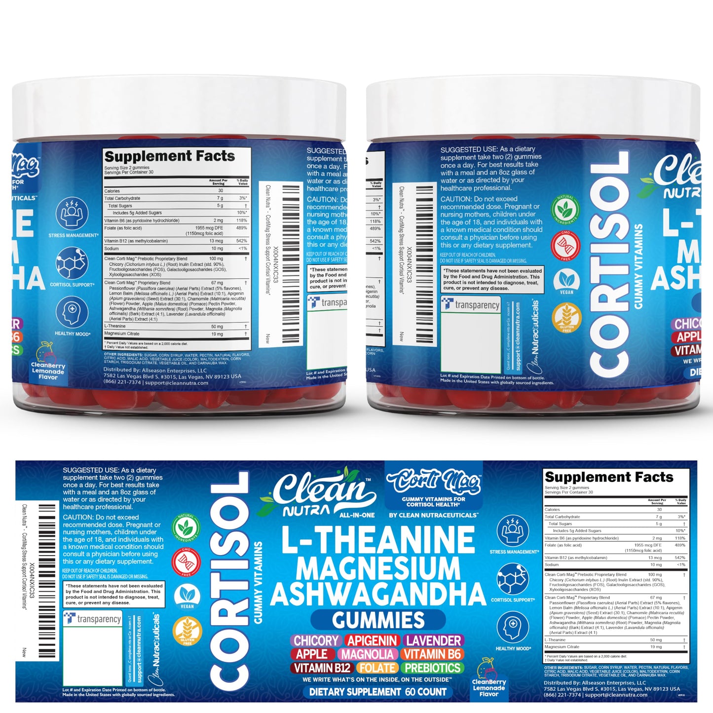 Clean Nutra Cortisol Gummies – L-Theanine, Magnesium & Ashwagandha