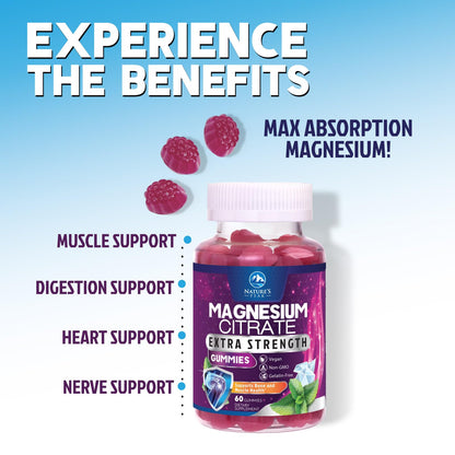 Magnesium Citrate Gummies – High-Absorption for Adults & Kids (60 Gummies)