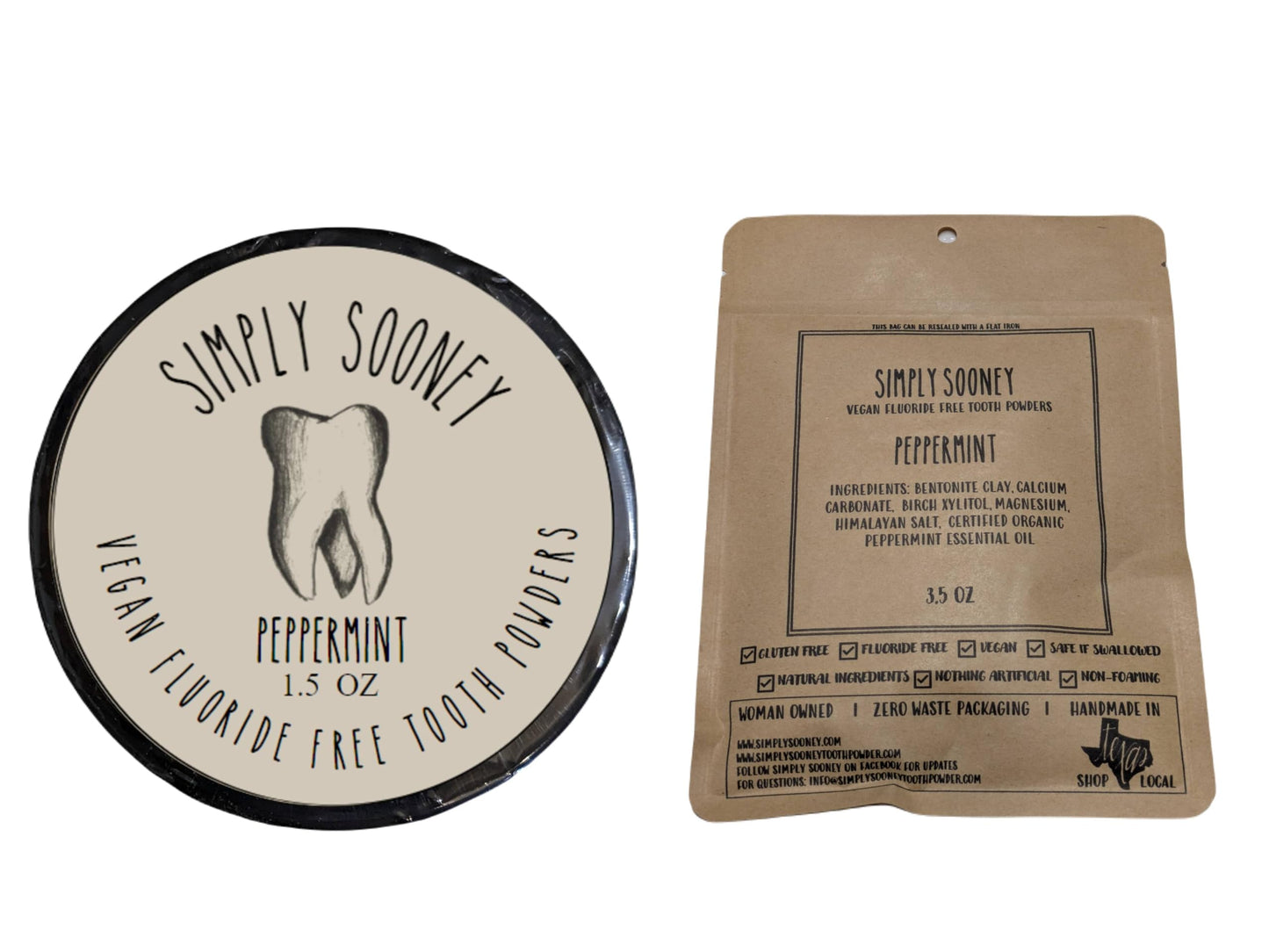Zero Waste Tooth Powder – Organic Vegan Fluoride Free, Peppermint Flavor, 6 Month Supply