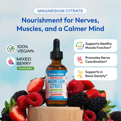 Magnesium Citrate Liquid – Bioavailable 150 mg Magnesium, Vegan (Mixed Berry, 60 mL)