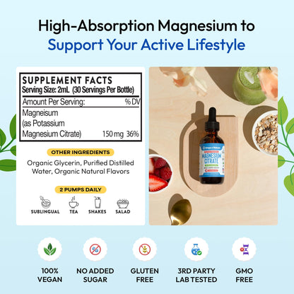 Magnesium Citrate Liquid – Bioavailable 150 mg Magnesium, Vegan (Mixed Berry, 60 mL)