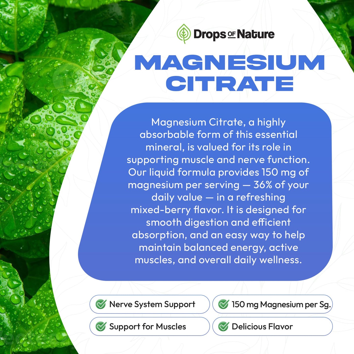 Magnesium Citrate Liquid – Bioavailable 150 mg Magnesium, Vegan (Mixed Berry, 60 mL)