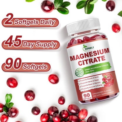 Magnesium Citrate 400mg with Vitamin D3, B6 & Cranberry – 180-Count, 90 Days Supply