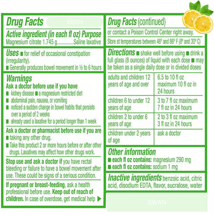 Magnesium Citrate Oral Solution – Fast-Acting Laxatives (Lemon, 10 oz)