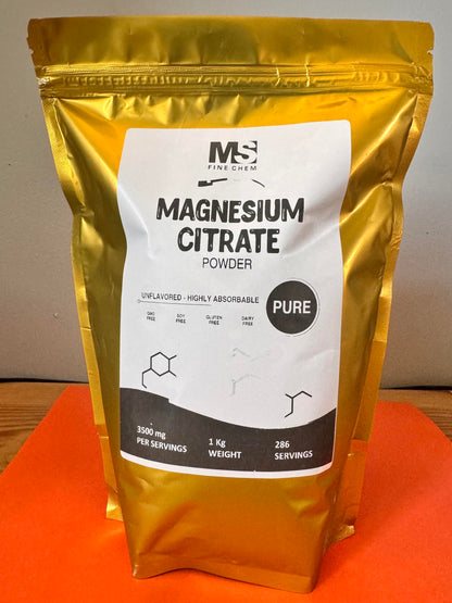 Magnesium Citrate Powder – 400 mg Mg per Serving, 1 kg (Gluten Free)