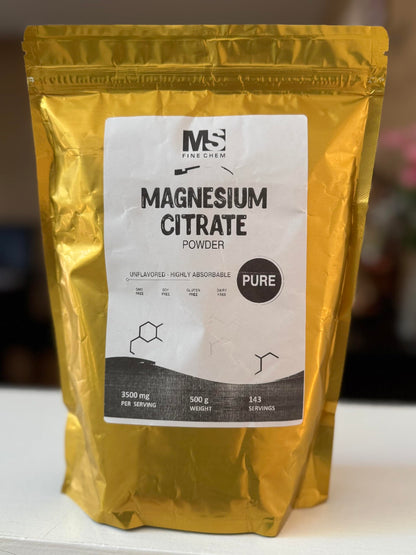 Magnesium Citrate Powder 500g – 400 mg Magnesium, Gluten Free