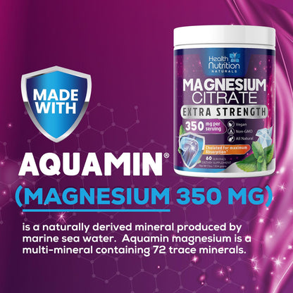 Magnesium Citrate Powder Drink Mix (60 Servings) - Aquamin Magnesium | Sugar Free, Gluten Free, Vegan