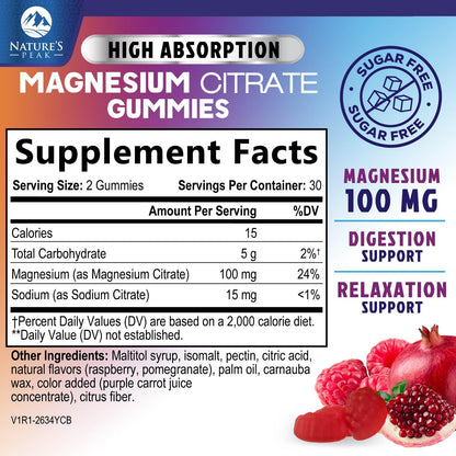 Magnesium Citrate Gummies Sugar-Free – High Absorption, 60 Gummies | Sleep, Heart & Bones Support