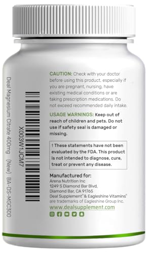 Magnesium Citrate 400mg – 300 Veggie Capsules | Chelated & High Absorption