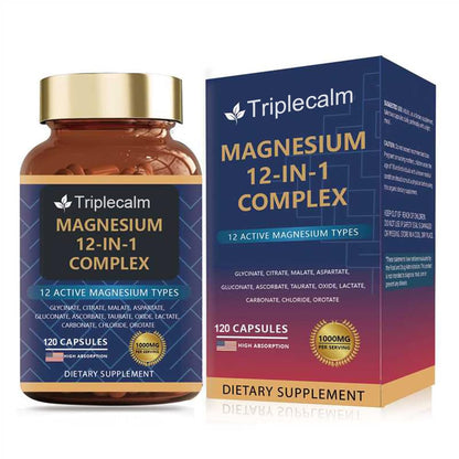 12 in 1 Magnesium Complex – High-Absorption Mg Glycinate, Citrate, Malate & Taurate | 120 Capsules