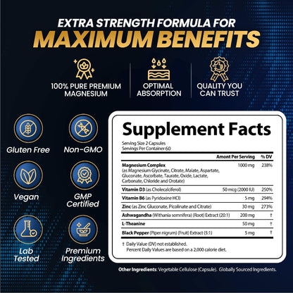 Magnesium Complex 12-in-1 1000mg | Sleep & Stress Support | USA (120 Capsules)