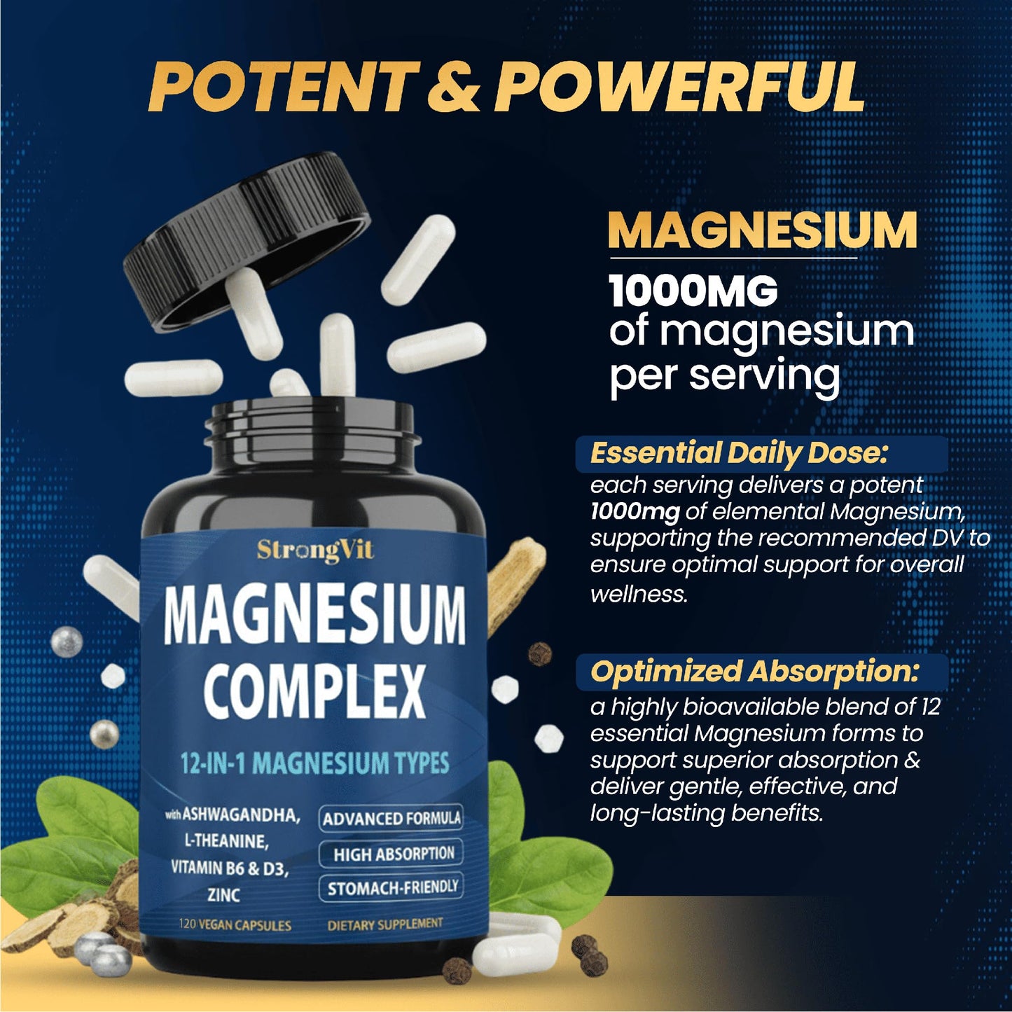 Magnesium Complex 12-in-1 1000mg | Sleep & Stress Support | USA (120 Capsules)
