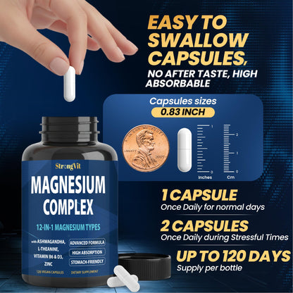 Magnesium Complex 12-in-1 1000mg | Sleep & Stress Support | USA (120 Capsules)