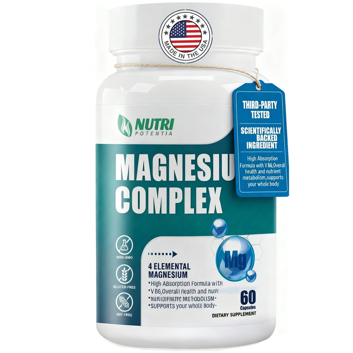 Magnesium Complex Supplement 500 mg – Glycinate, Citrate, Malate, Taurate + B6 | Bone, Heart, Muscle & Nervous System Support | 60 Capsules